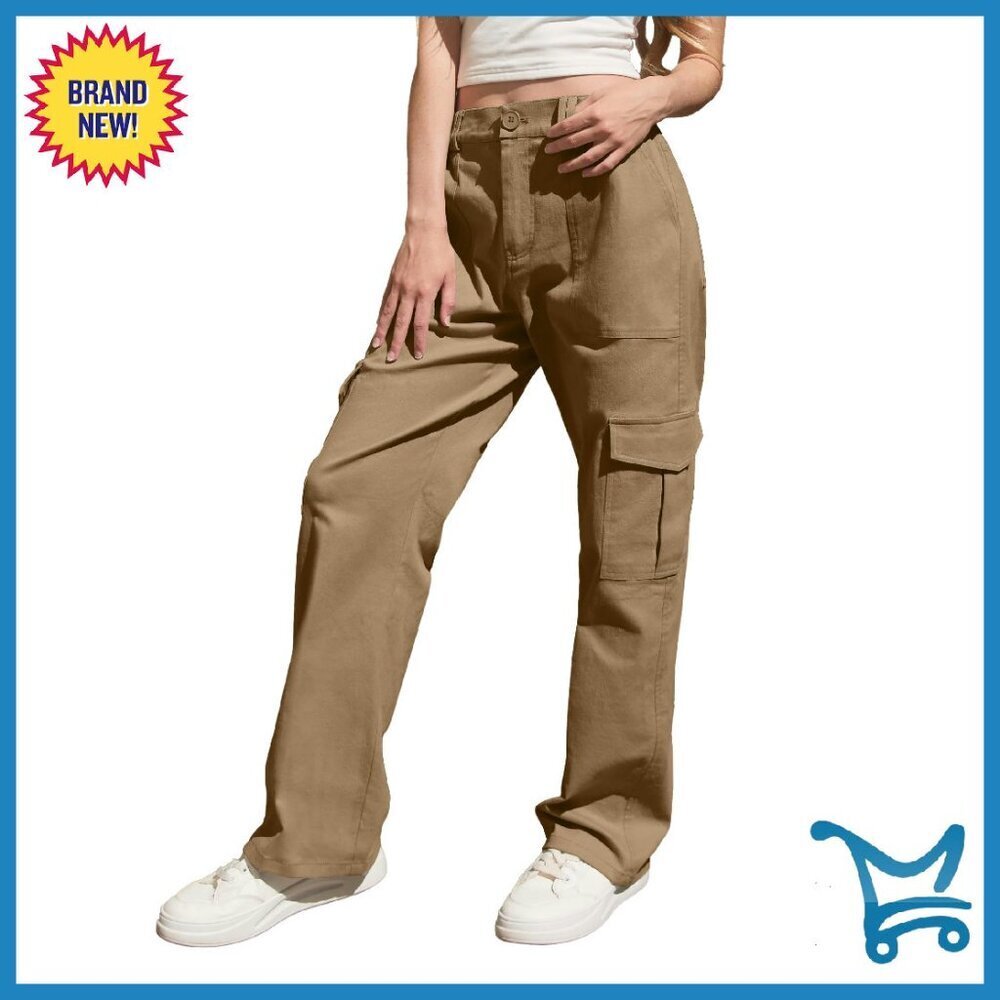 Petite Cargo Pants High Waisted Stretchy Wide Leg 6 Pockets Casual